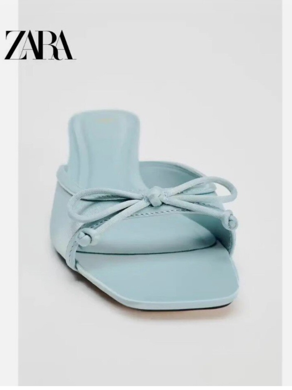 Light Blue Kitten Heel Mules with Bow